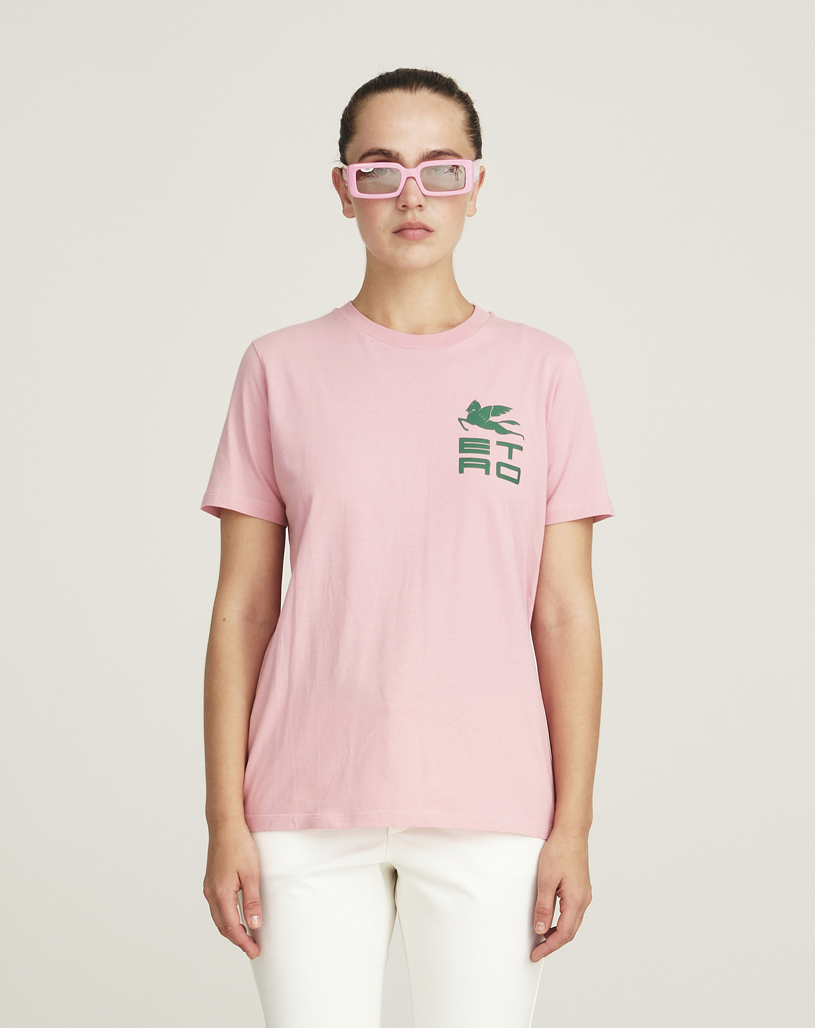 Etro - Pink Ricamo Logo Cotton Tshirt S